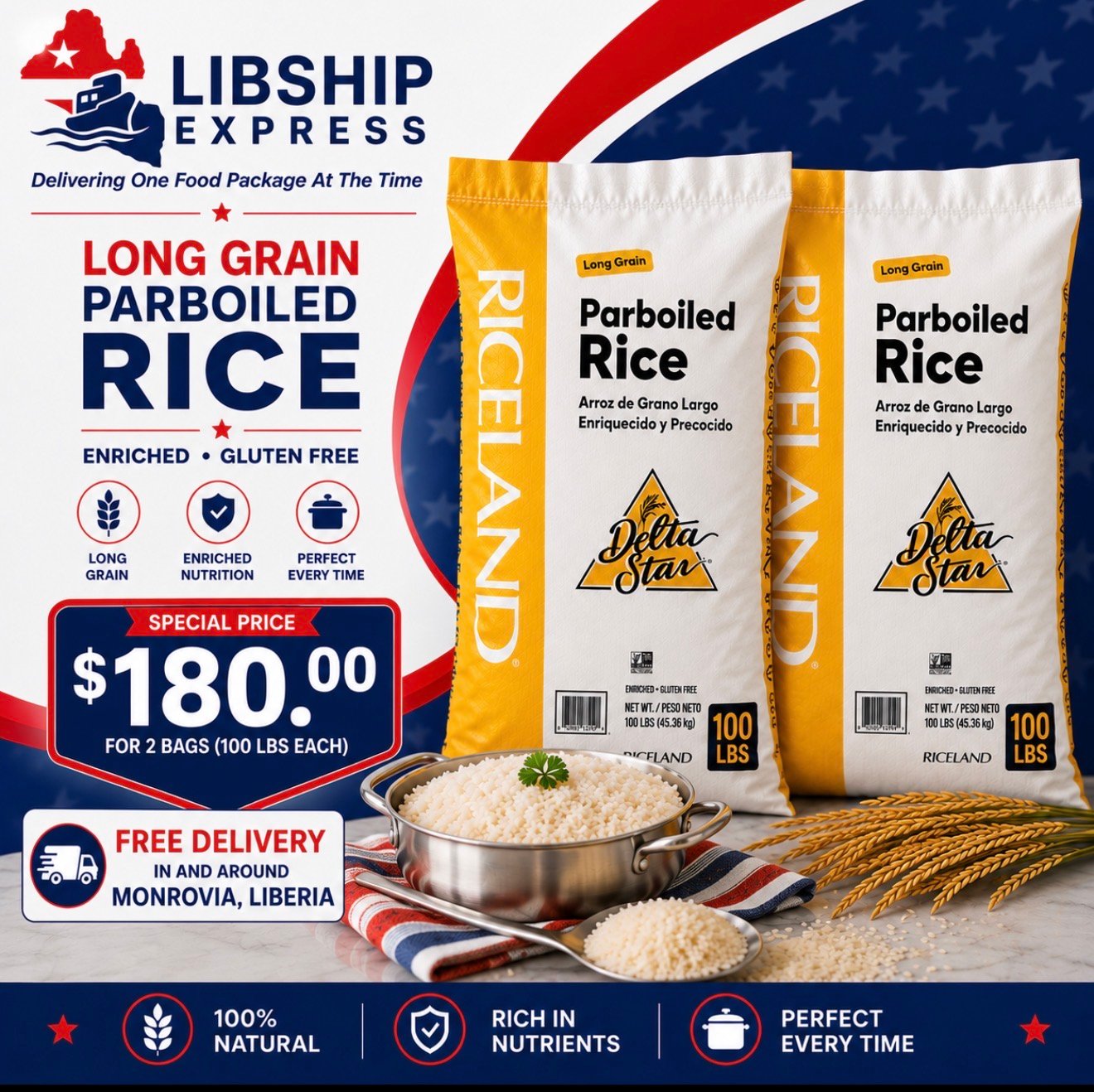 Delta Star Parboiled Rice – 2 × 100 lb Bags